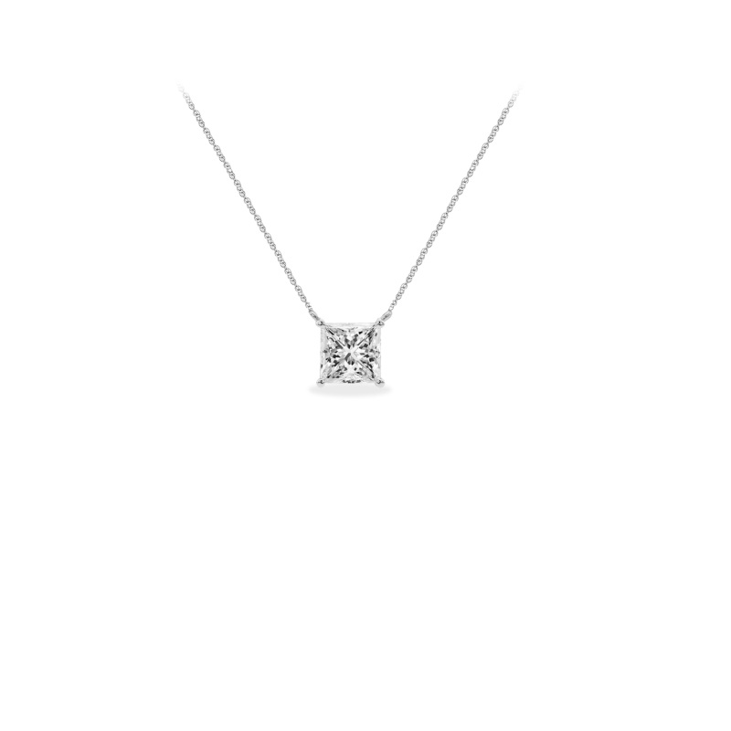Princess Solitaire Necklace in 10K White Gold