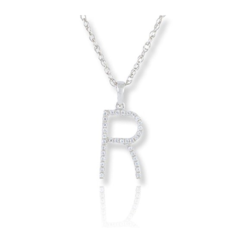 Diamond Initial R Necklace - (White Gold)