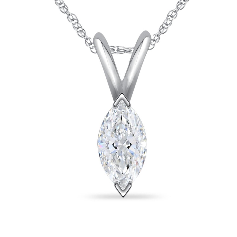 Marquise Pendant with chain in 10K White Gold