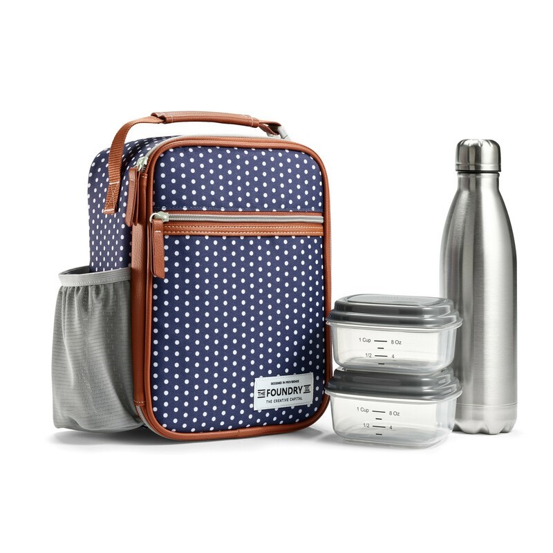 Thayer Lunch Box Set - (Navy with White Polka Dot)
