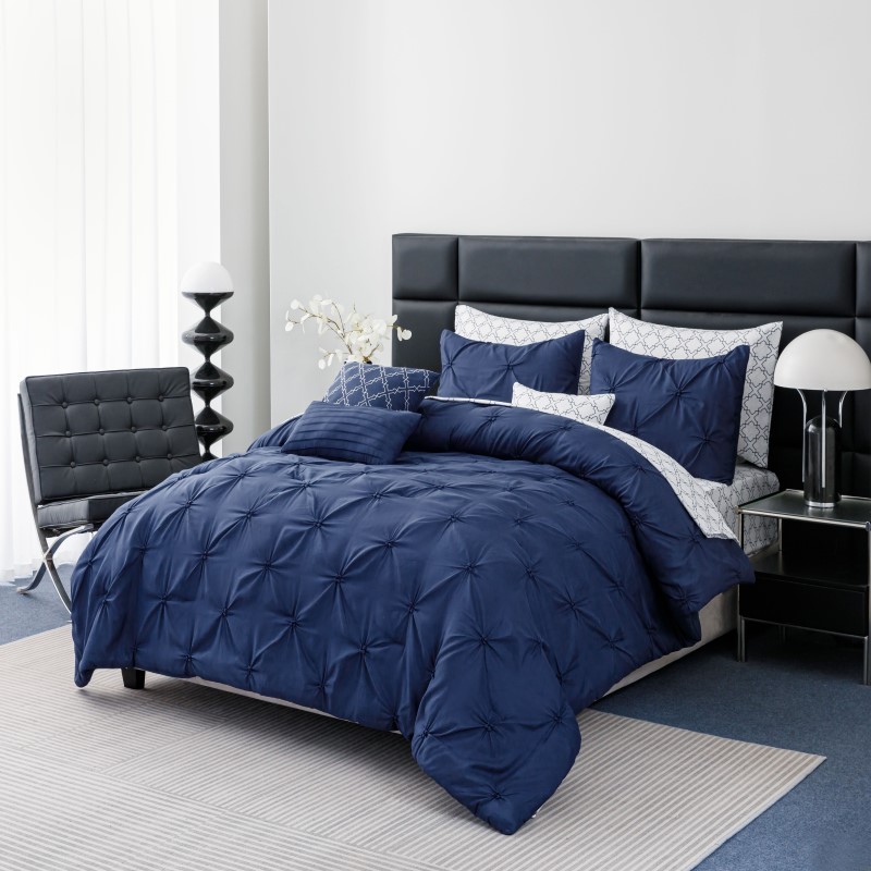 King Navy 10Pc Pintuck Bed In A Bag Set