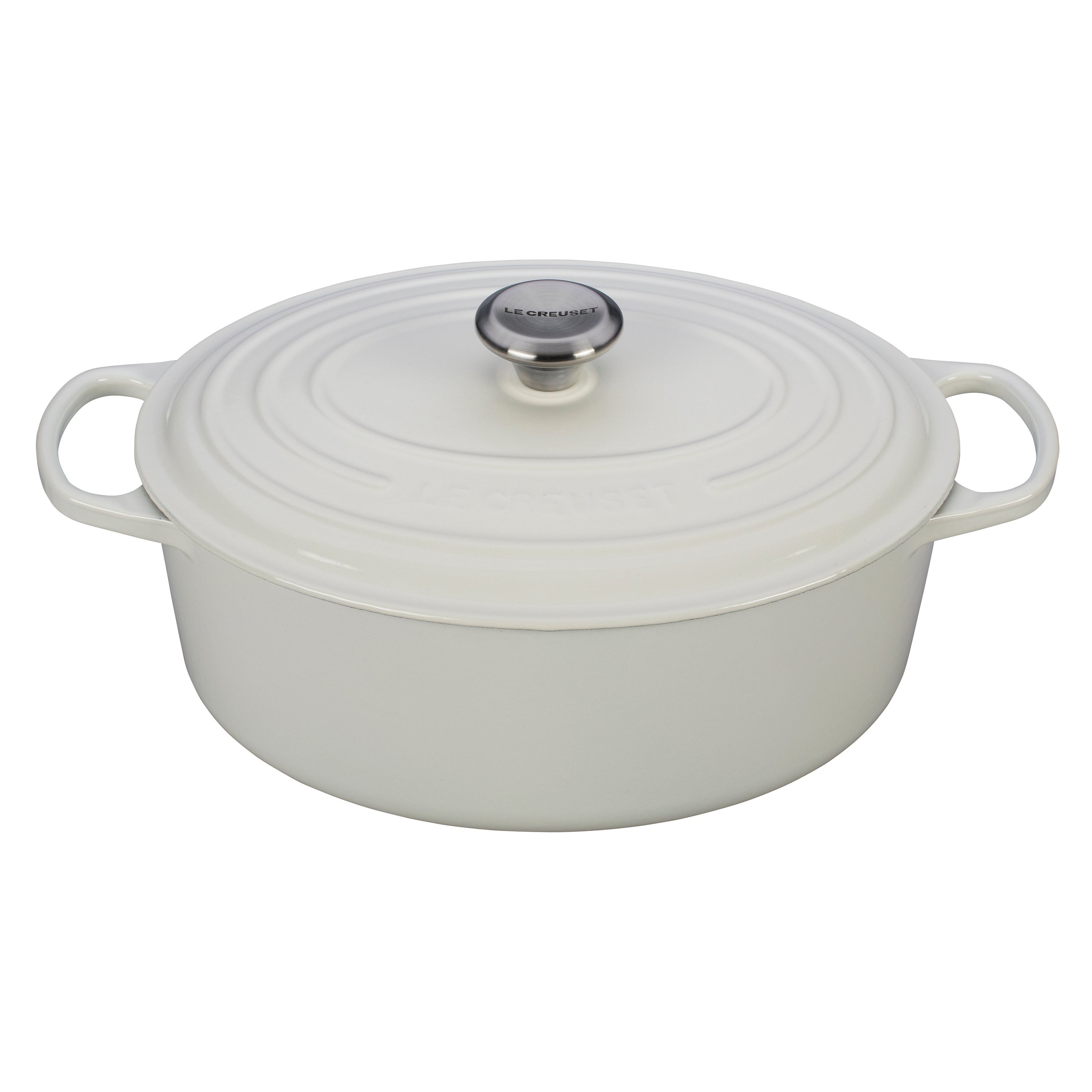 6.75qt Signature Cast Iron Oval Dutch Oven White