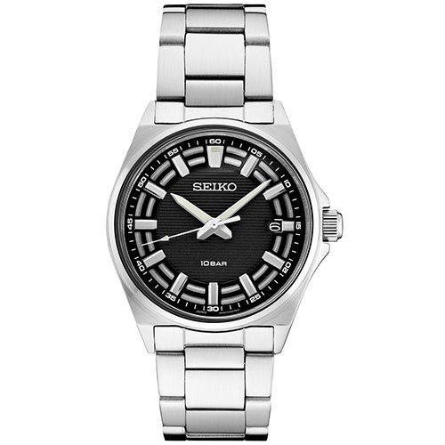 Mens Essentials Silver-Tone Stainless Steel Watch Black Dial