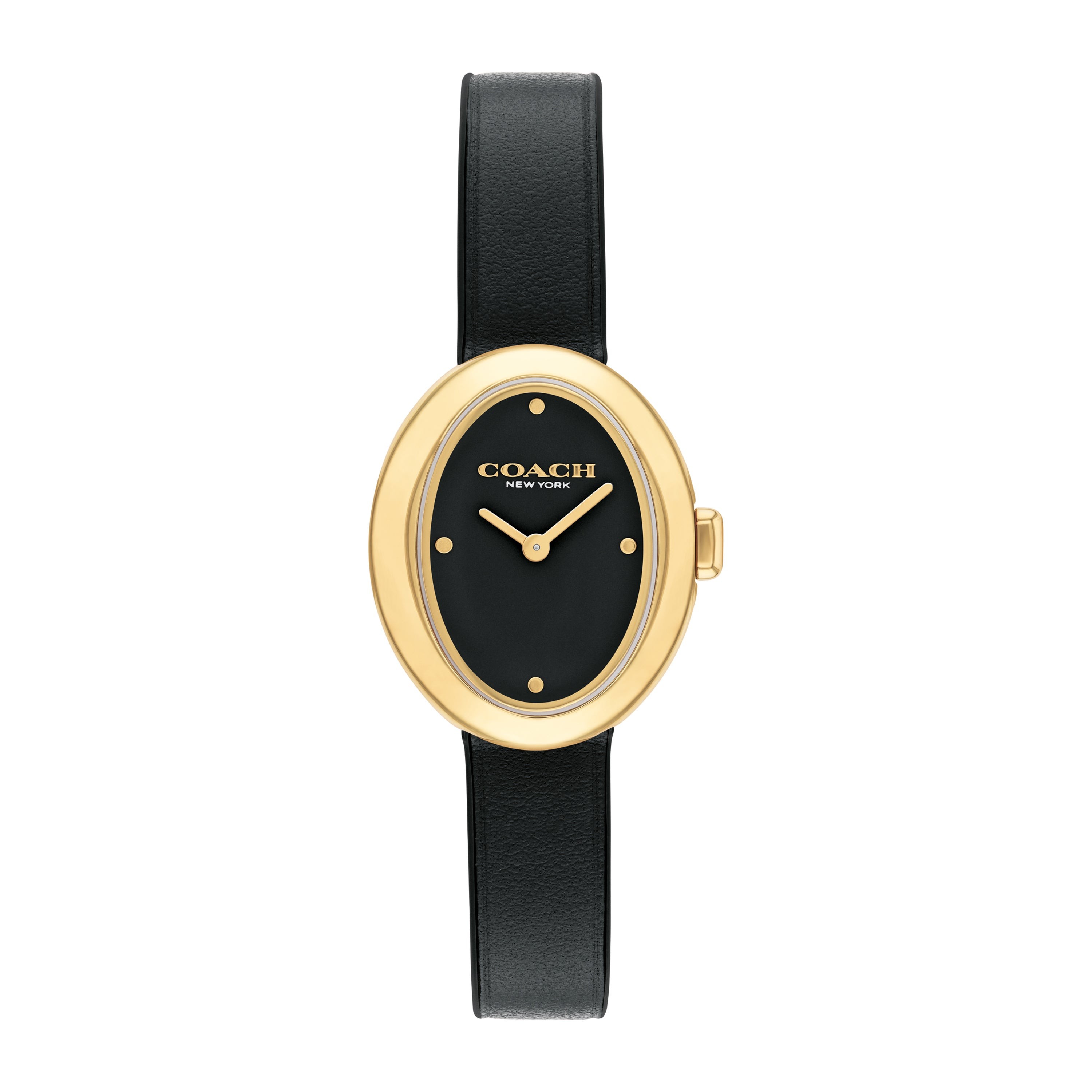 Ladies' Sammy Oval Gold & Black Leather Strap Watch, Black Dial