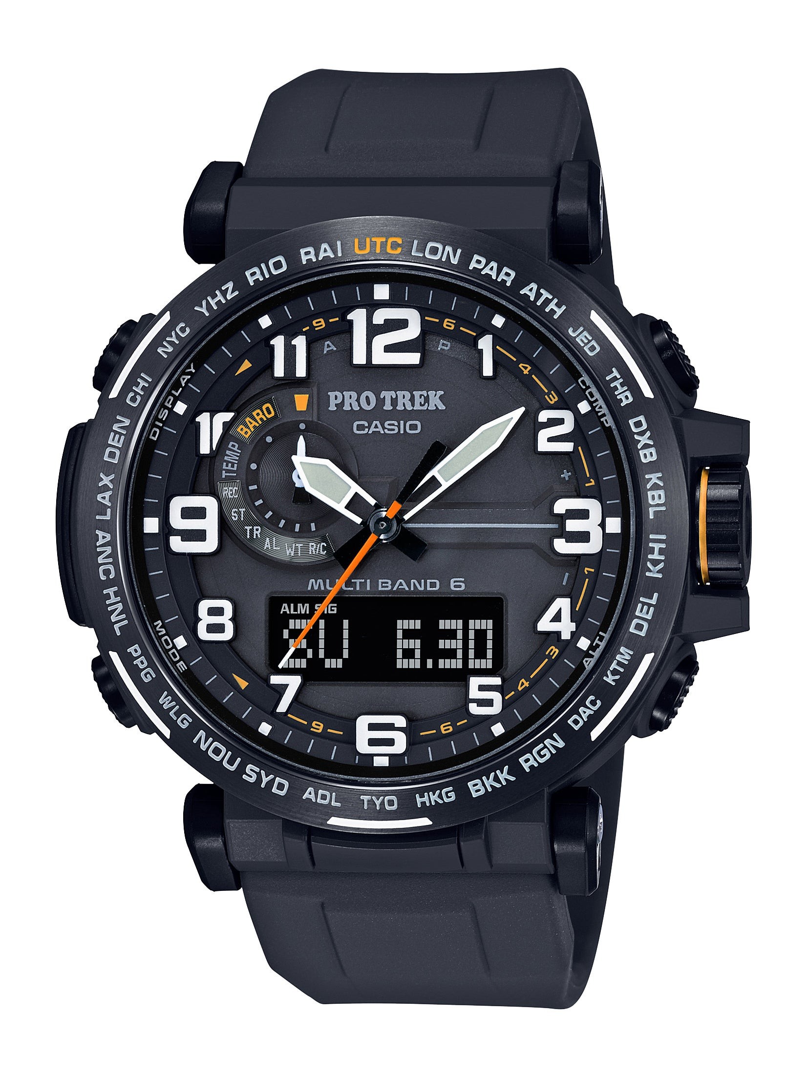 Mens Pro Trek Ana-Digi Triple Sensor Navy Silicon Strap Watch