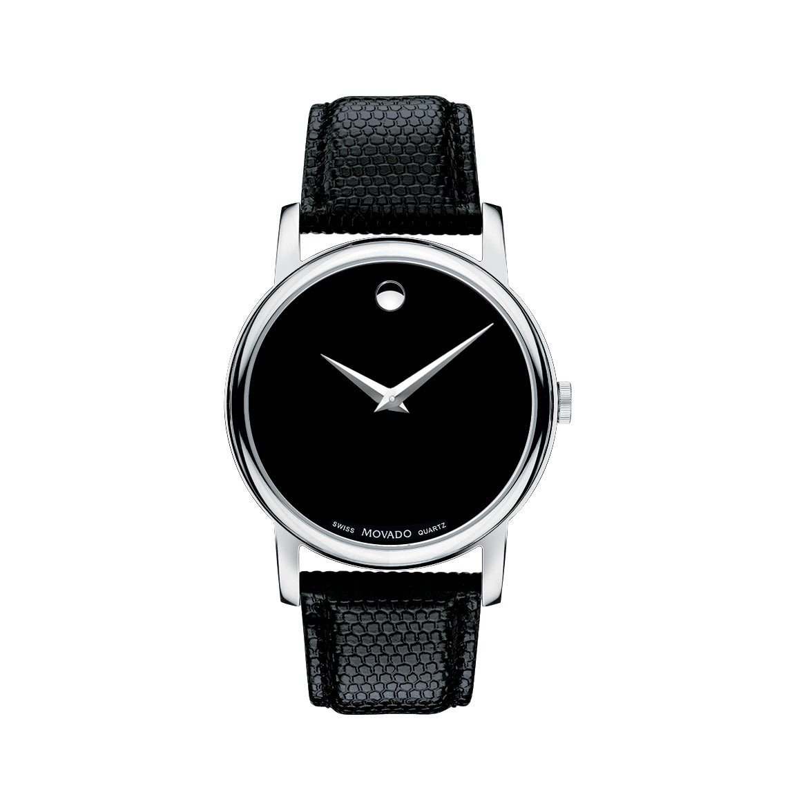 Mens Museum Classic Silver & Black Textured Leather Strap Watch Black Dial