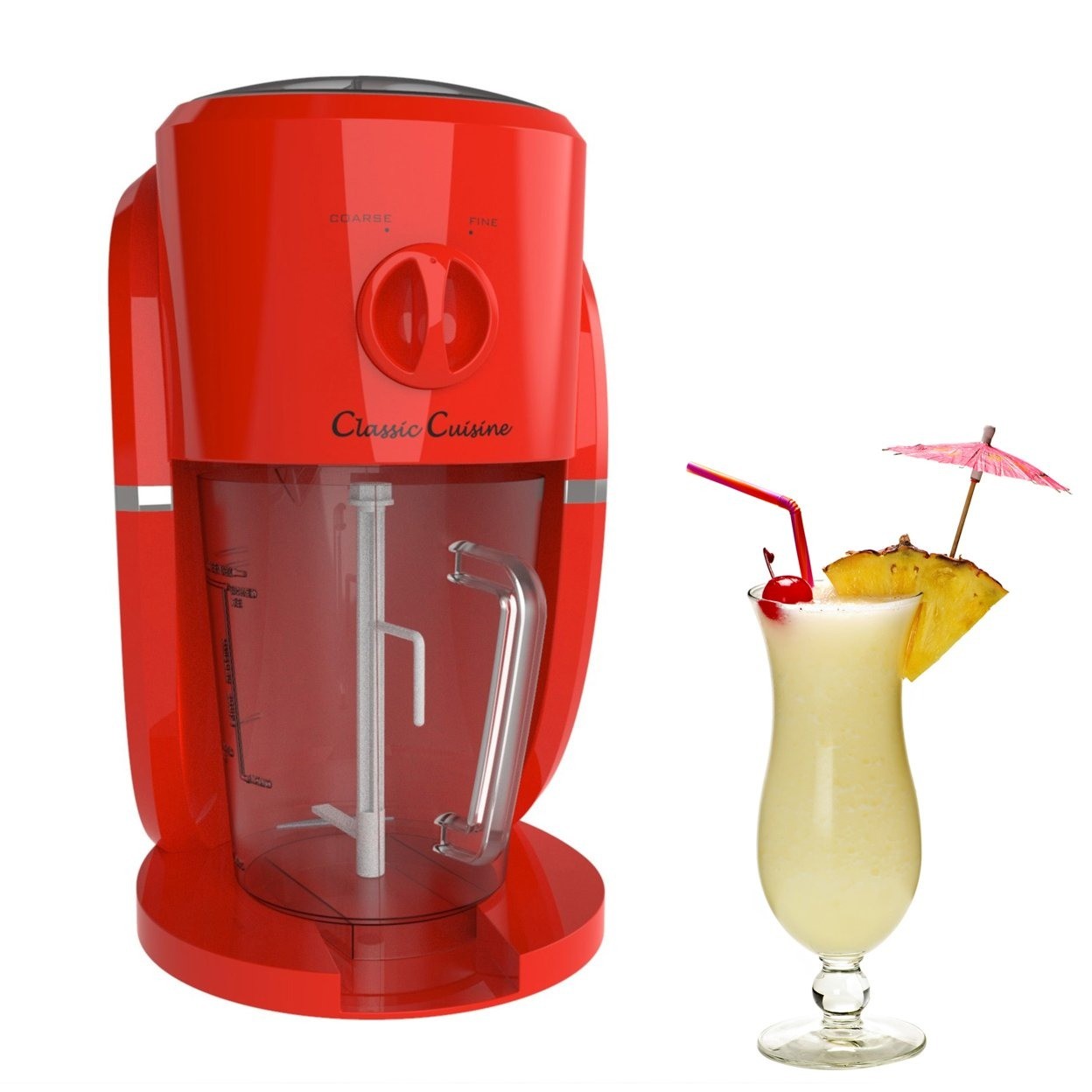Classic Cuisine Ice Crusher Frozen Drink Maker and Slushy Mixer (Red)