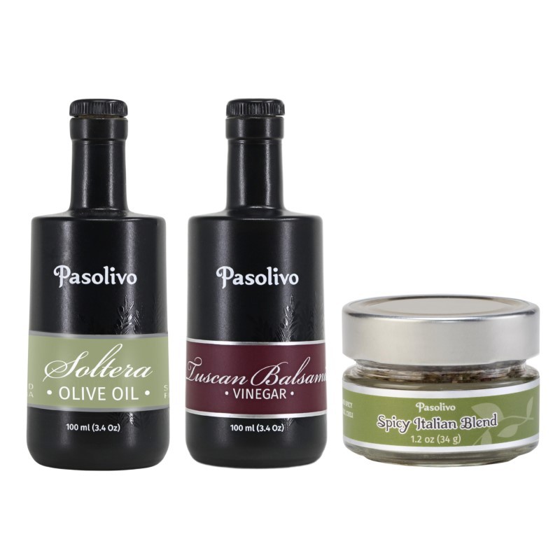Soltera Extra Virgin Olive Oil & Tuscan Balsamic 100mL & Spicy Italian Spice Blend 1.2oz Soltera Extra Virgin Olive Oil & Tuscan Balsamic 100mL & Spicy Italian Spice Blend 1.2oz