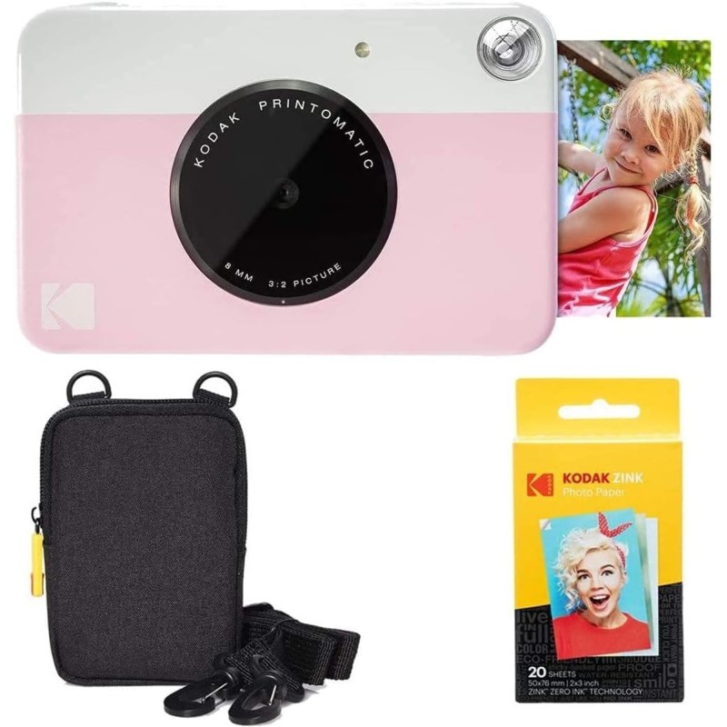 Printomatic Instant Print Camera (Pink) & Zink Photo Paper (20 Sheets) Basic Bundle