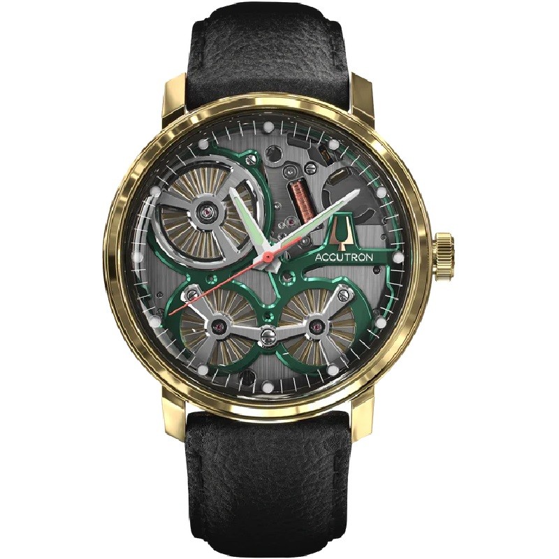 Spaceview Leather Strap watch, Green dial