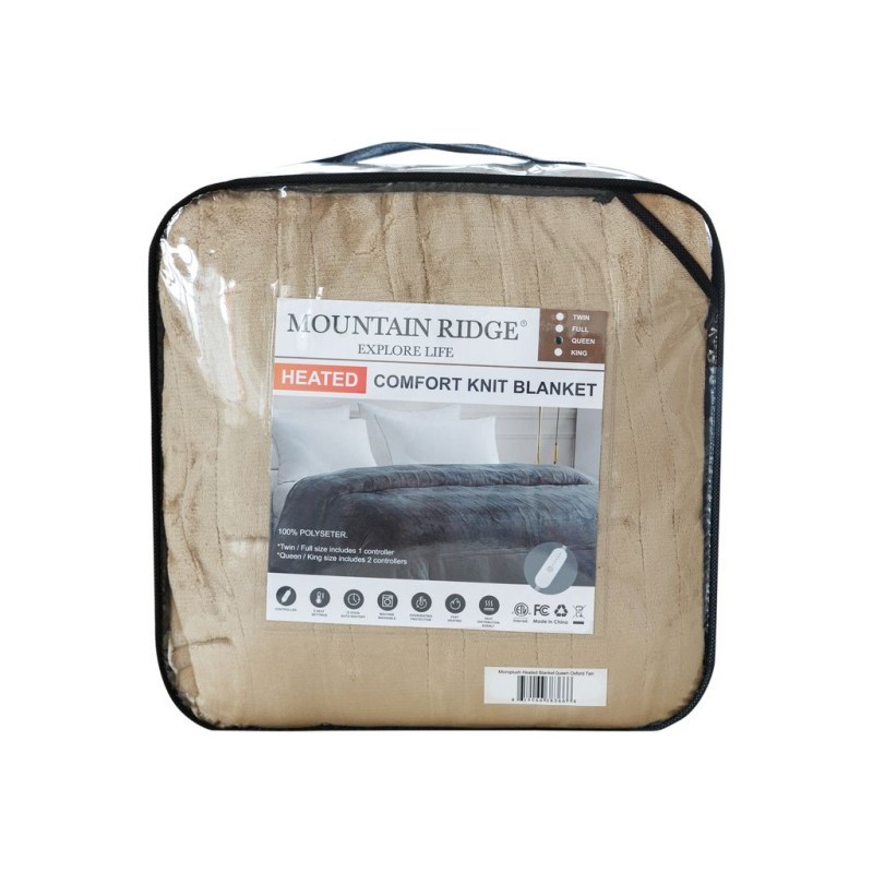 Heated Tan Queen Microplush Blanket
