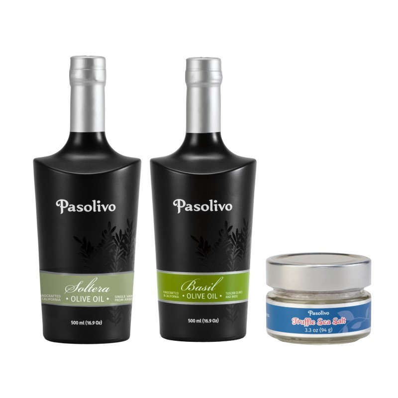 Soltera Extra Virgin Olive Oil & Basil Olive Oil 500mL & Truffle Sea Salt 3.3oz Soltera Extra Virgin Olive Oil & Basil Olive Oil 500mL & Truffle Sea Salt 3.3oz