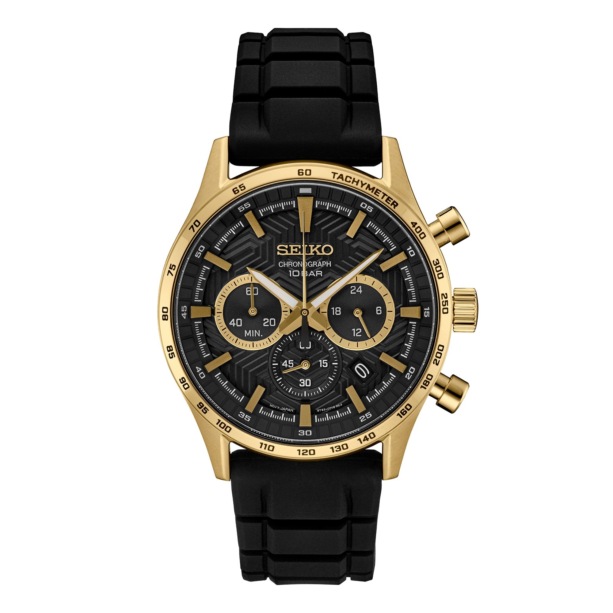 Men's Essential Chronograph Gold & Black Silicone Strap Watch, Black Dial