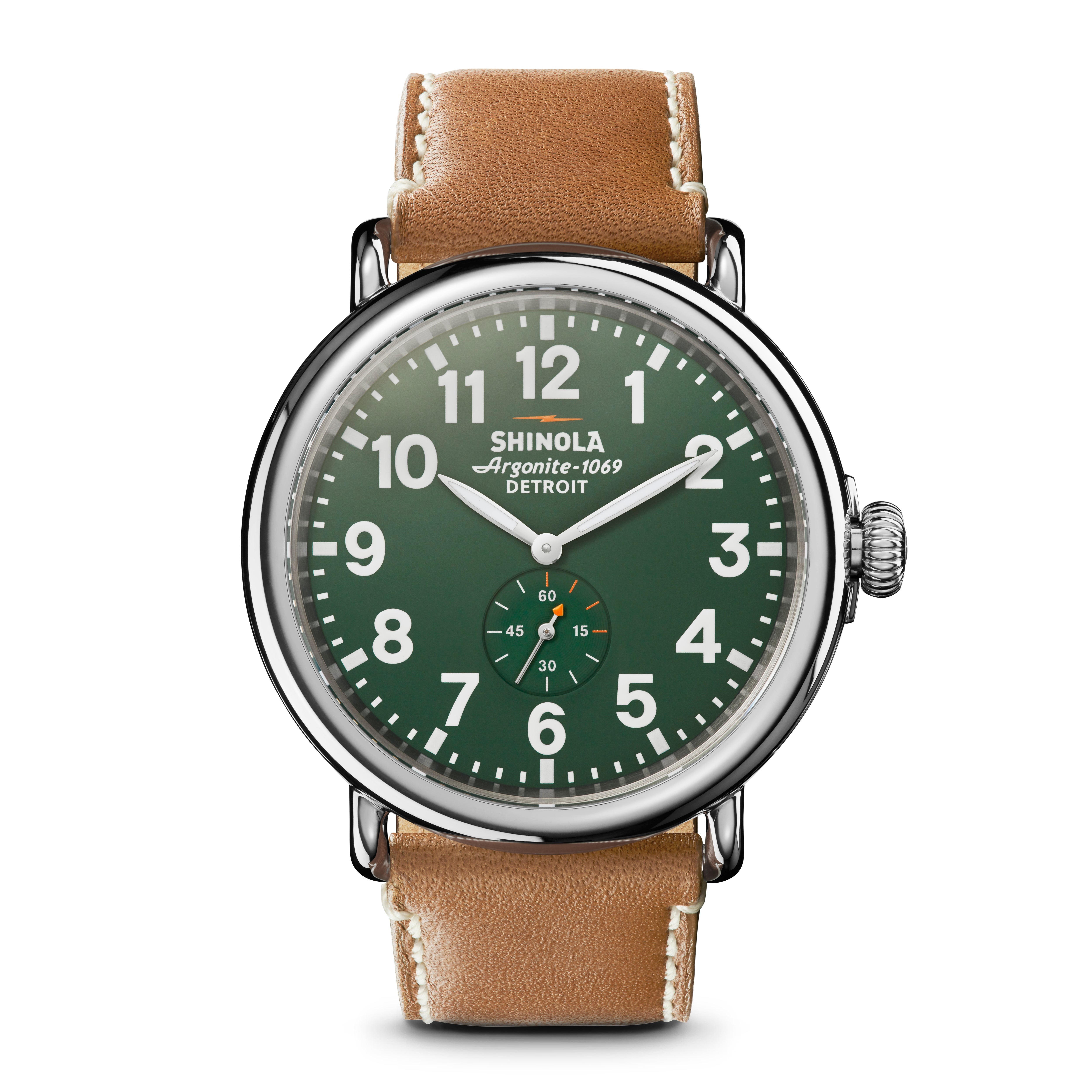 Mens' Runwell Largo Tan Leather Strap Watch, Green Dial