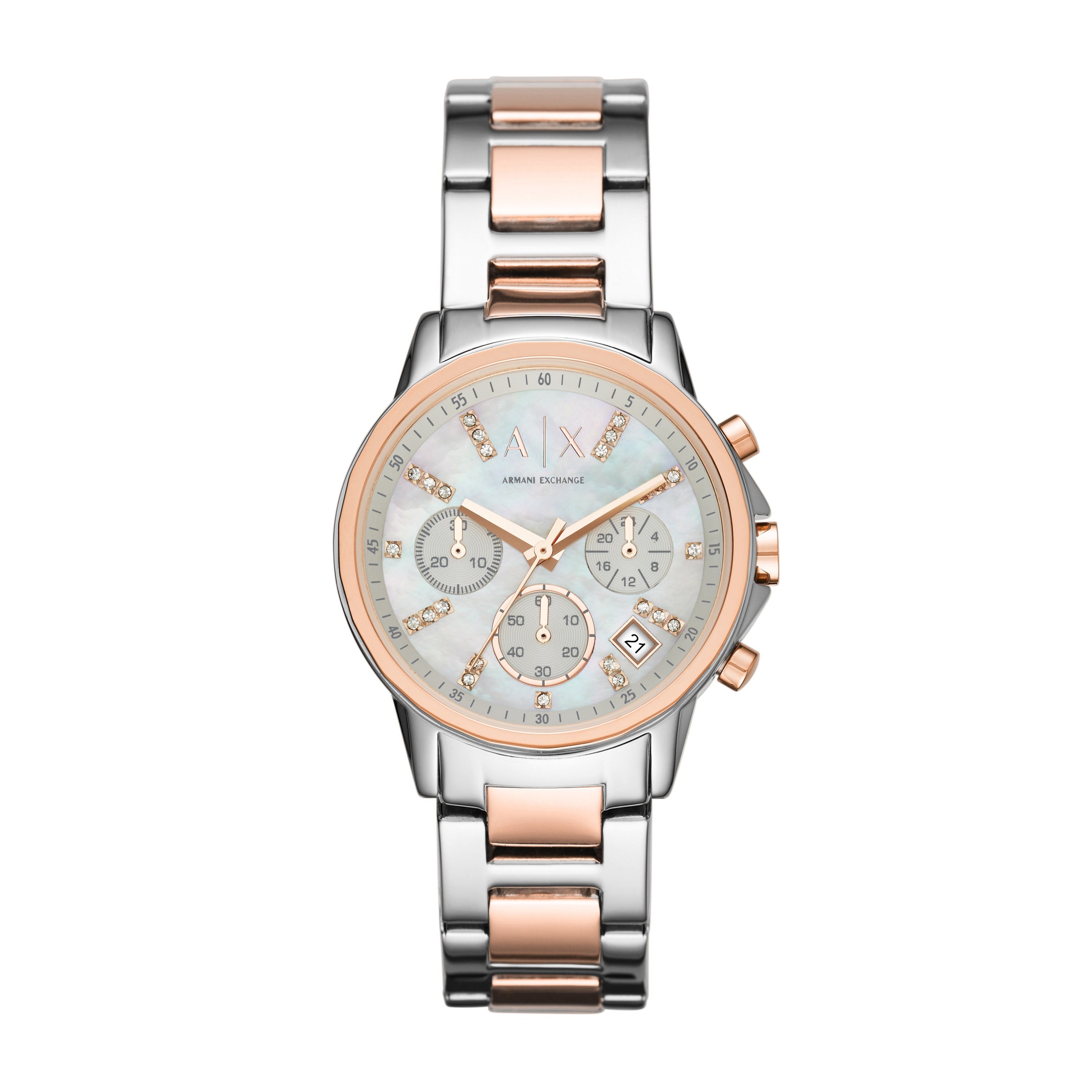 Lady Banks Silver & Rose Gold Multi-Dial Crystal Watch Mother-of-Pearl Dial