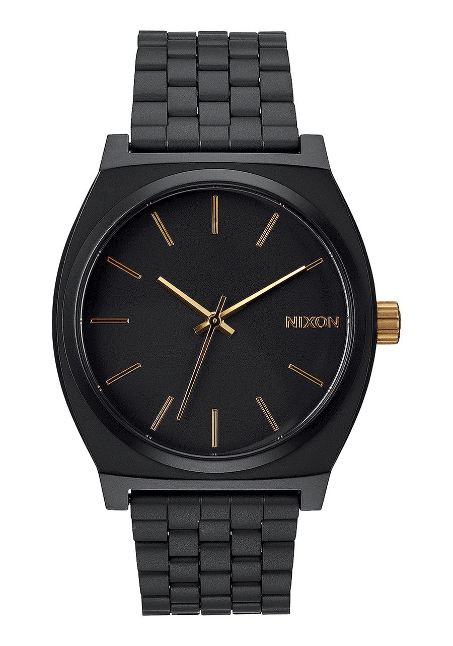 Mens Time Teller Gold & Matte Black Stainless Steel Watch Black Dial