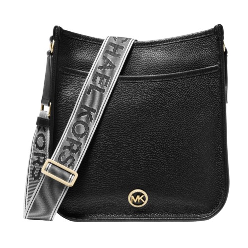 Michael Kors Luisa Large Pebbled Leather Messenger Bag, Black Black