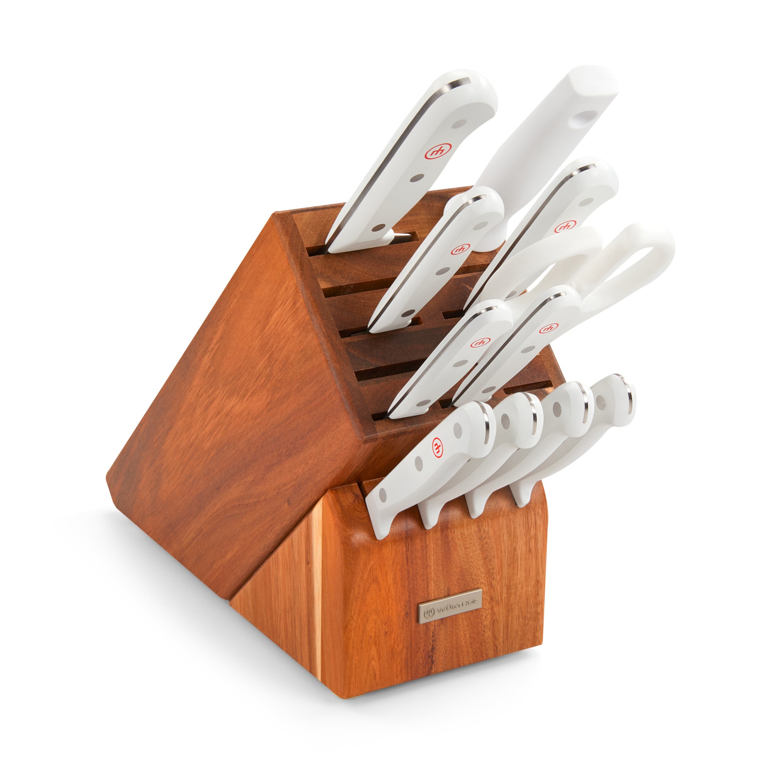 Gourmet 12pc Knife Block Set w/ White Handles