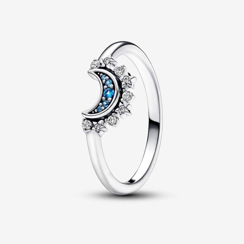 Size 7.5 Pandora Celestial Blue Sparkling Moon Ring
