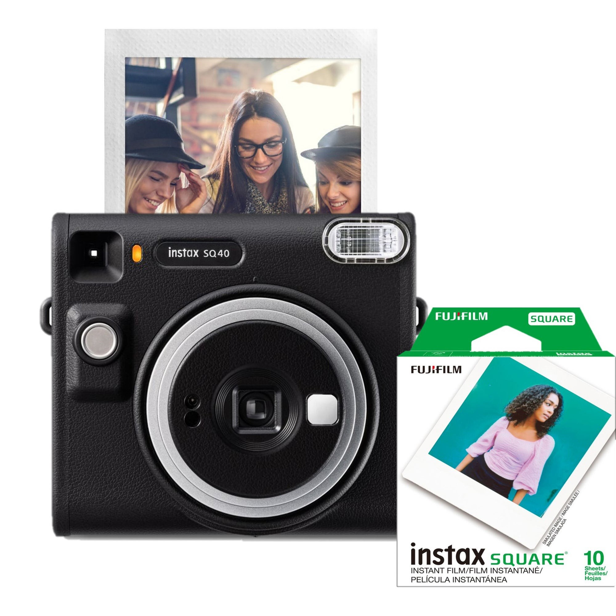 Instax SQUARE SQ40 Camera Bundle w/ 10 Count Film Black