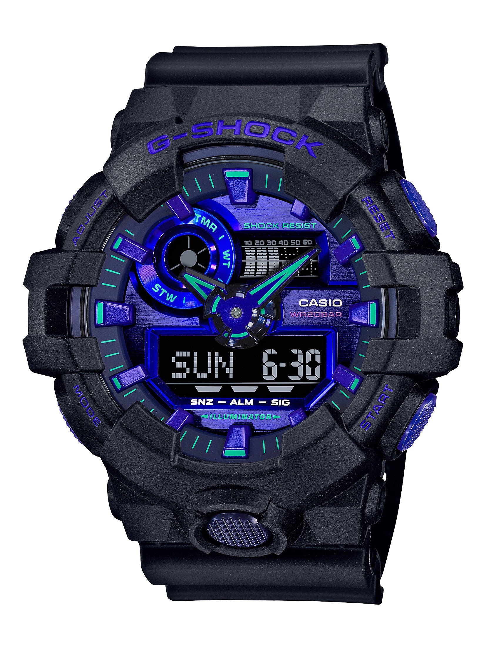 Mens G-Shock Virtual Black Metallic Analog/Digital Watch Blue Violet