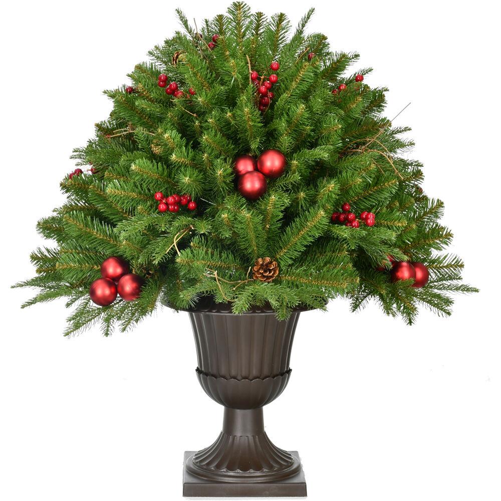 2.5Ft Joyful Porch Tree in Pedestal Urn with Pinecones Berries and Ornaments