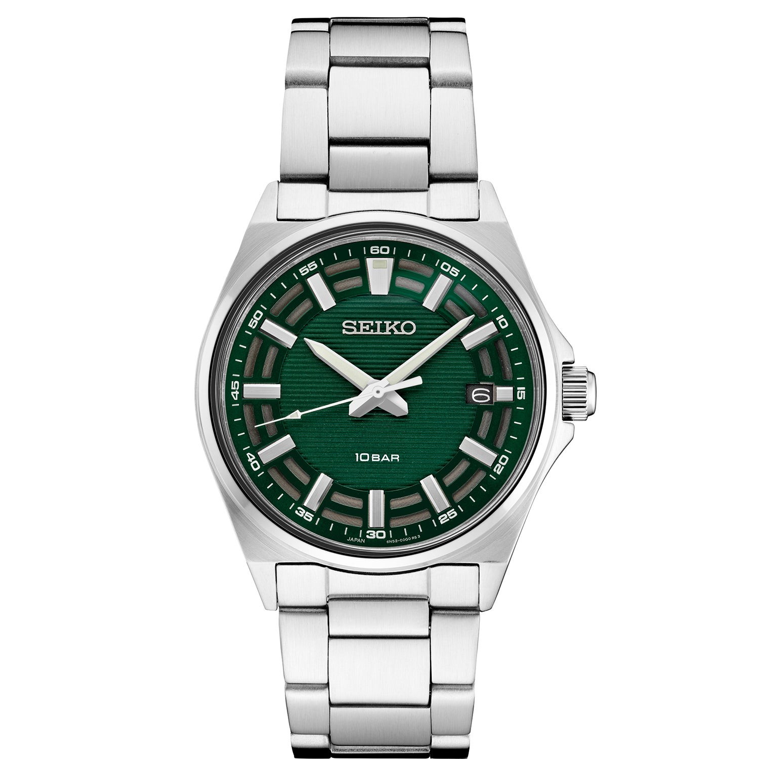 Mens Essentials Silver-Tone Stainless Steel Watch Green Dial