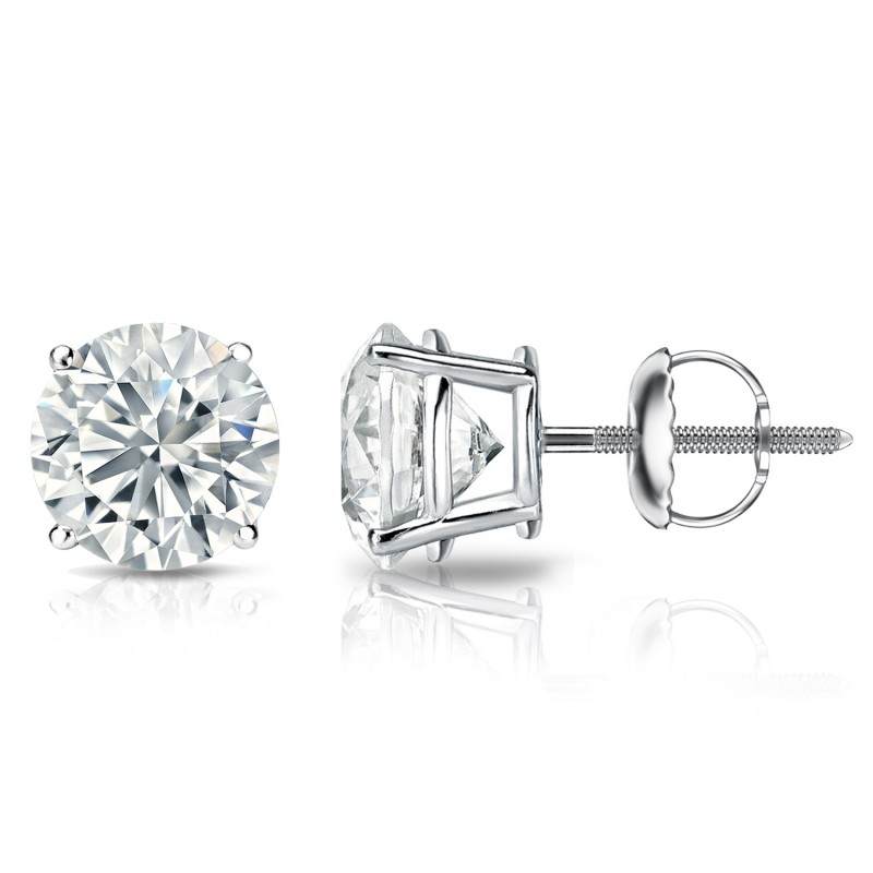 Round Lab Grown Diamond Screwback Stud in 14K White Gold 1.00ct