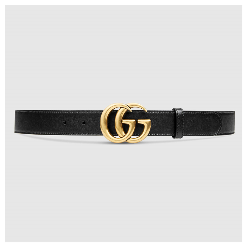 Unisex Leather Belt with GG Buckle - (Gold) - (Size 40)