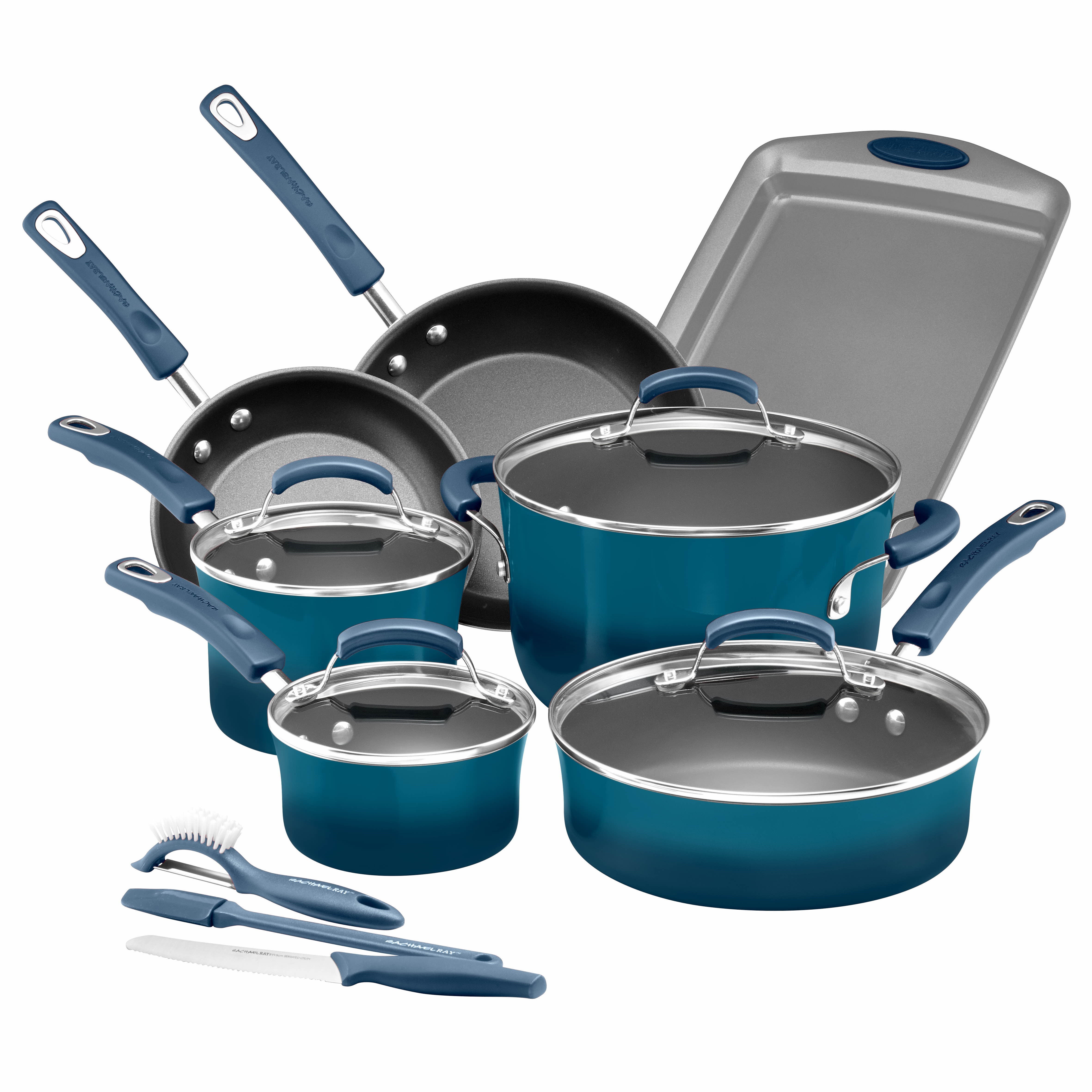 14pc Classic Brights Nonstick Cookware Marine Blue