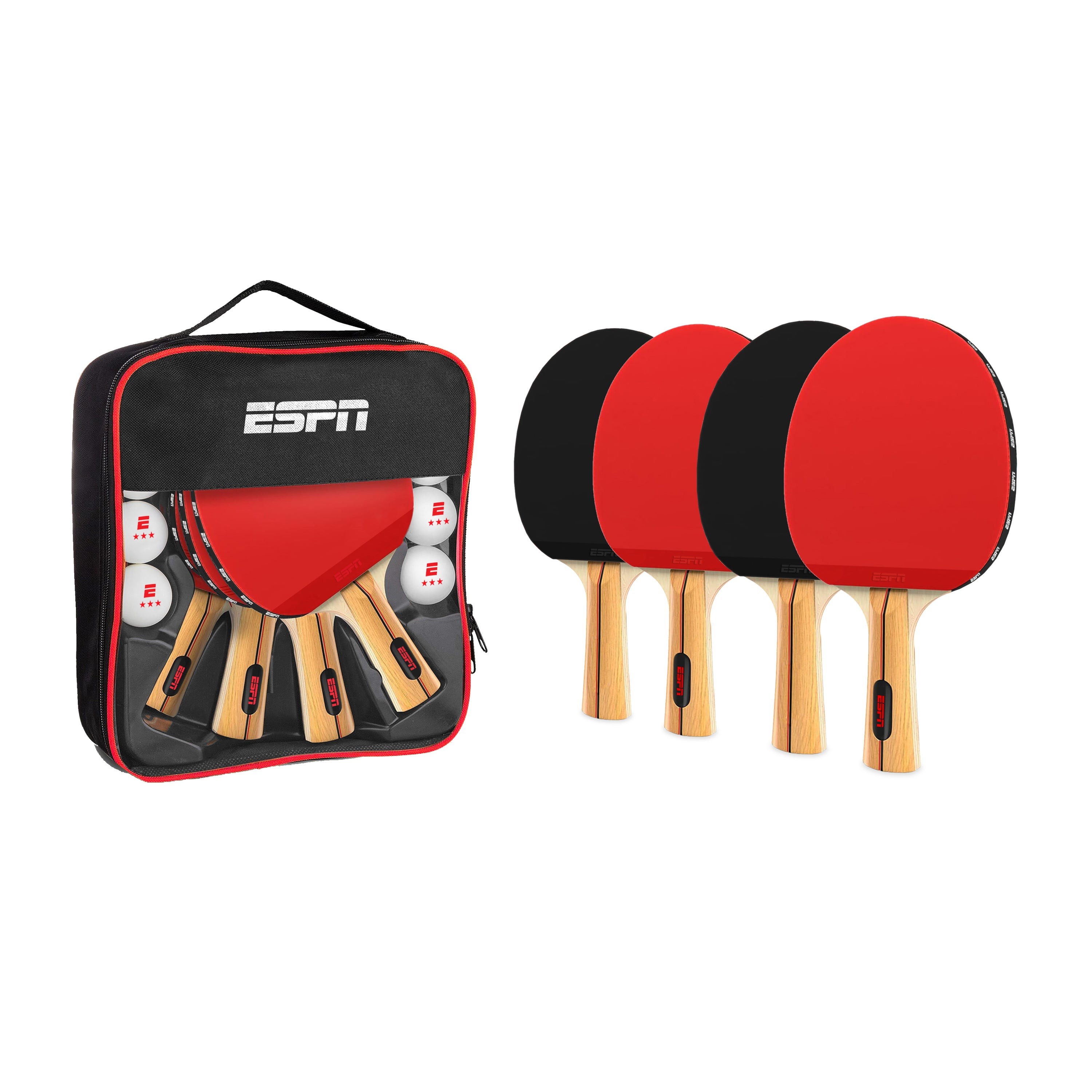 High Performance Ping Pong Paddles Set of 4 w/ 8 Ping Pong Balls