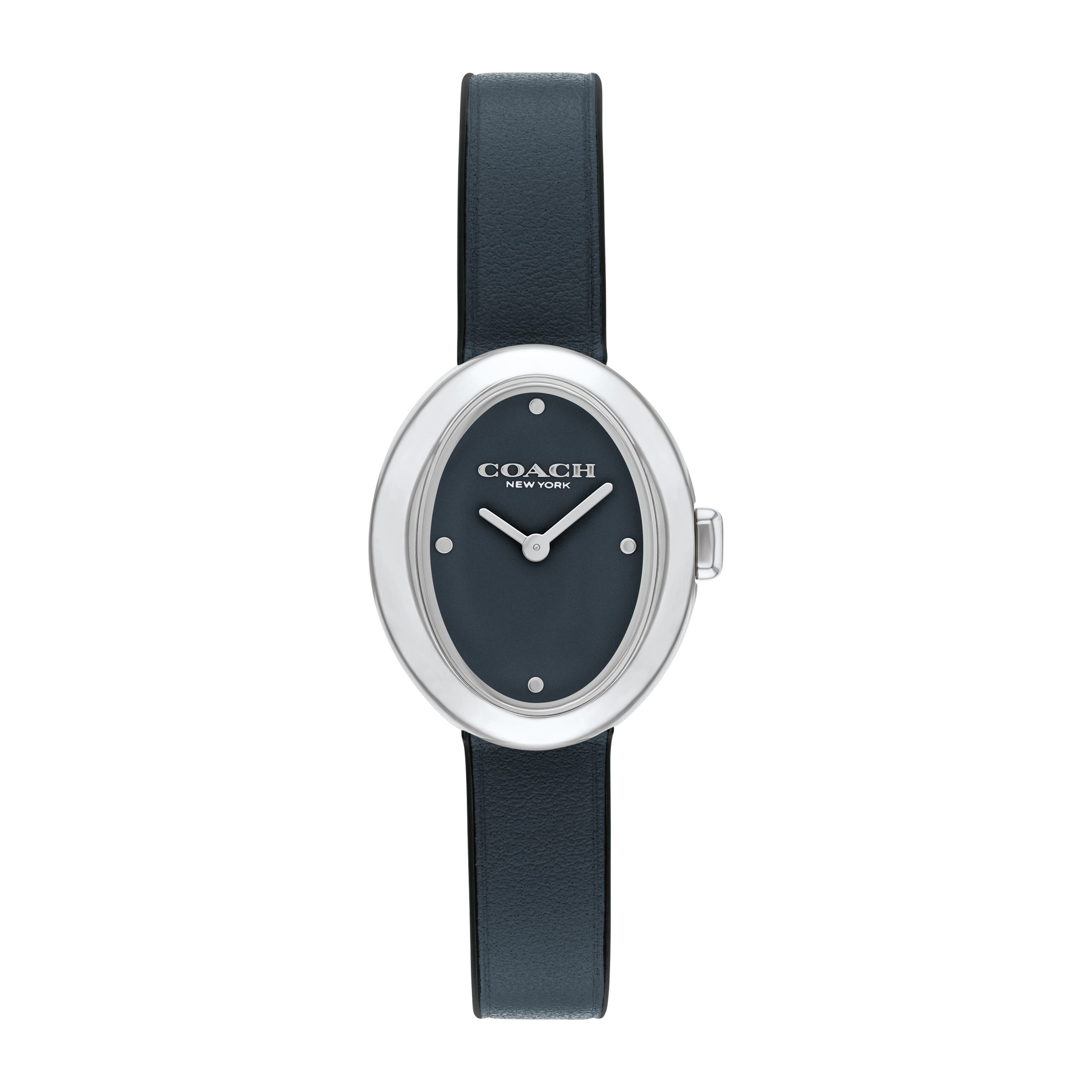 Ladies' Sammy Oval Silver & Dark Blue Leather Strap Watch, Dark Blue Dial