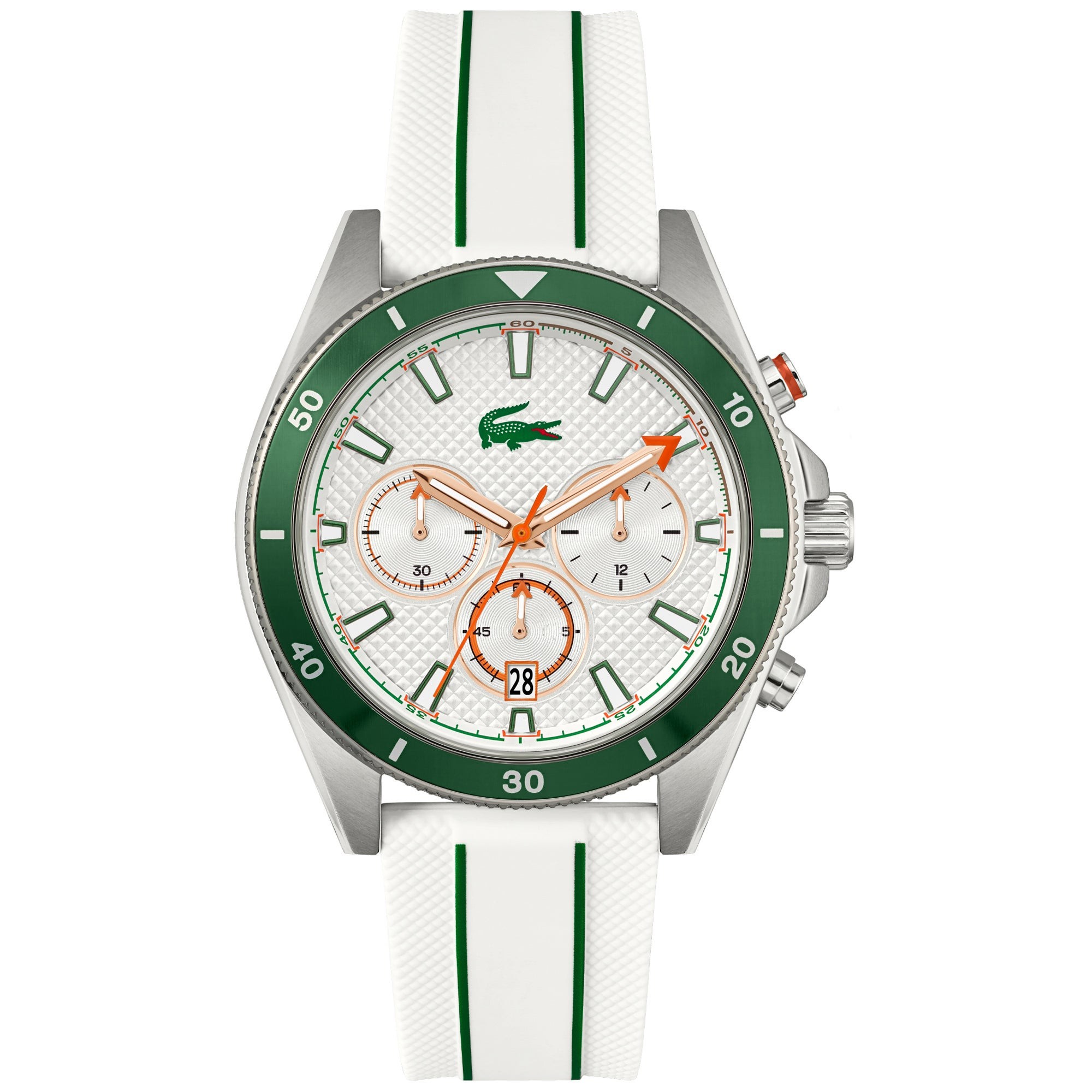 Men's Mainsail Chronograph Green & White Silicone Strap Watch, White Dial