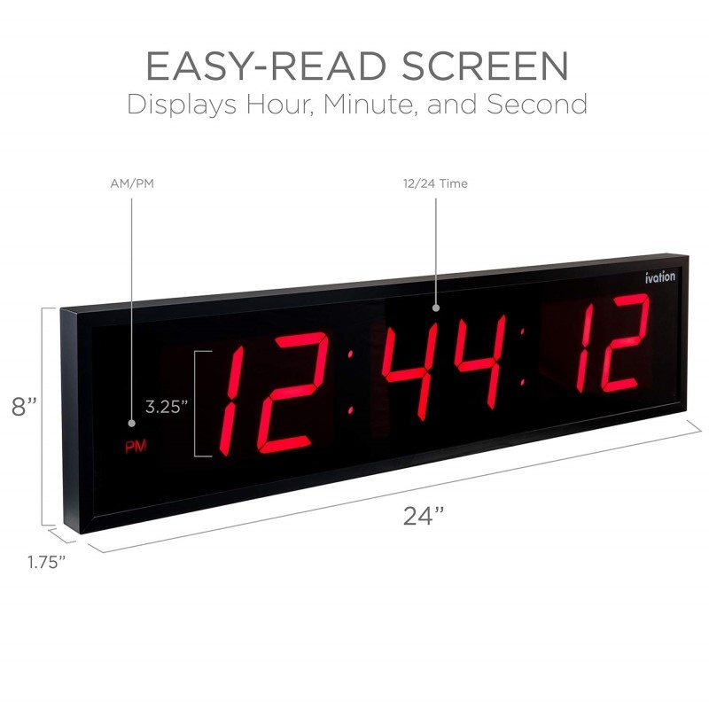 Large Digital Clock, 24" Led Wall Clock with 6-Level Brightness & Mounting Hardware, Red