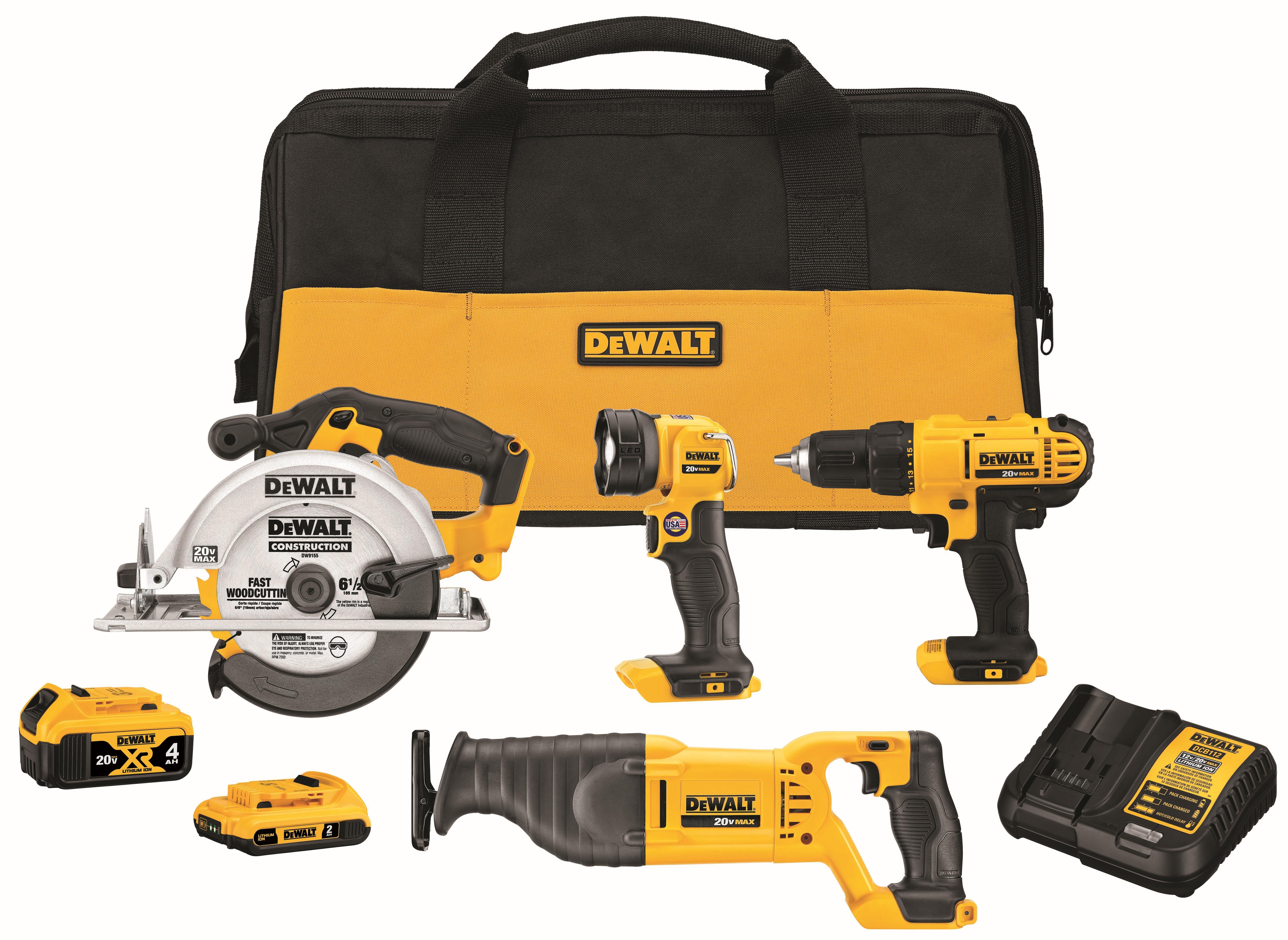 20V MAX Cordless 4-Tool Combo Kit - Drill Circular Saw Recip Saw Worklight