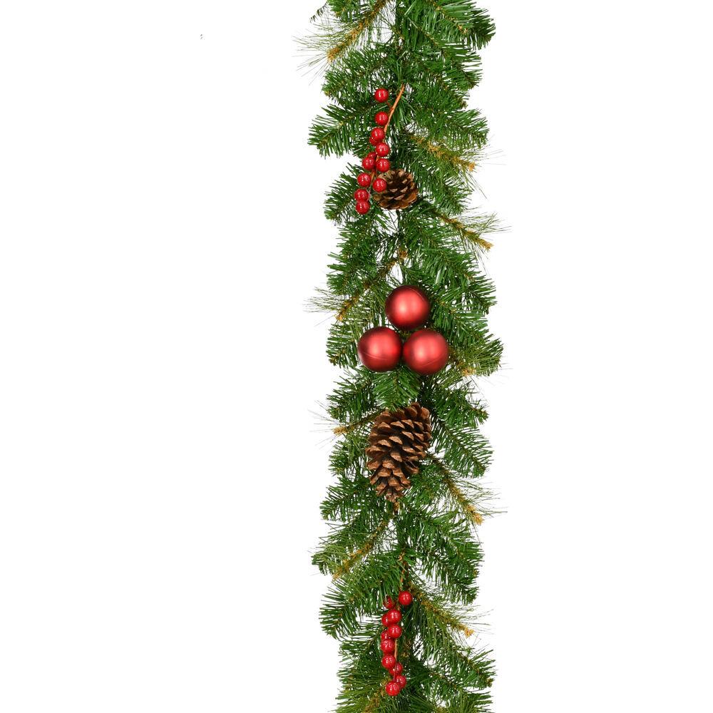 9Ft Joyful Decorative Garland with Pinecones and Red Berries