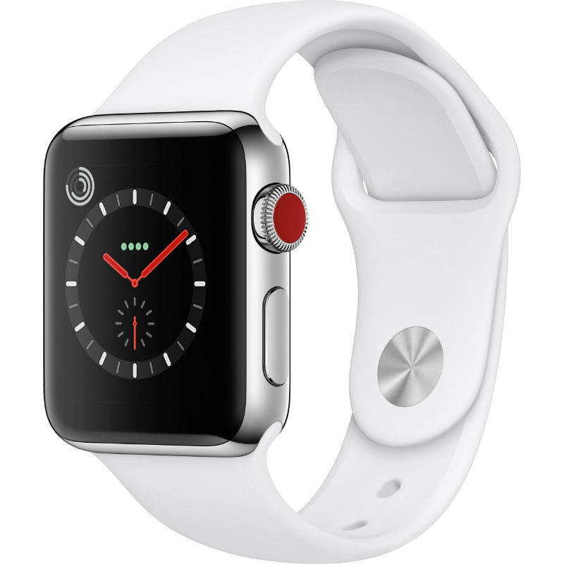 38mm - S3 Watch GPS Plus Cellular - (Stainless Steel with Soft White Sport Band)