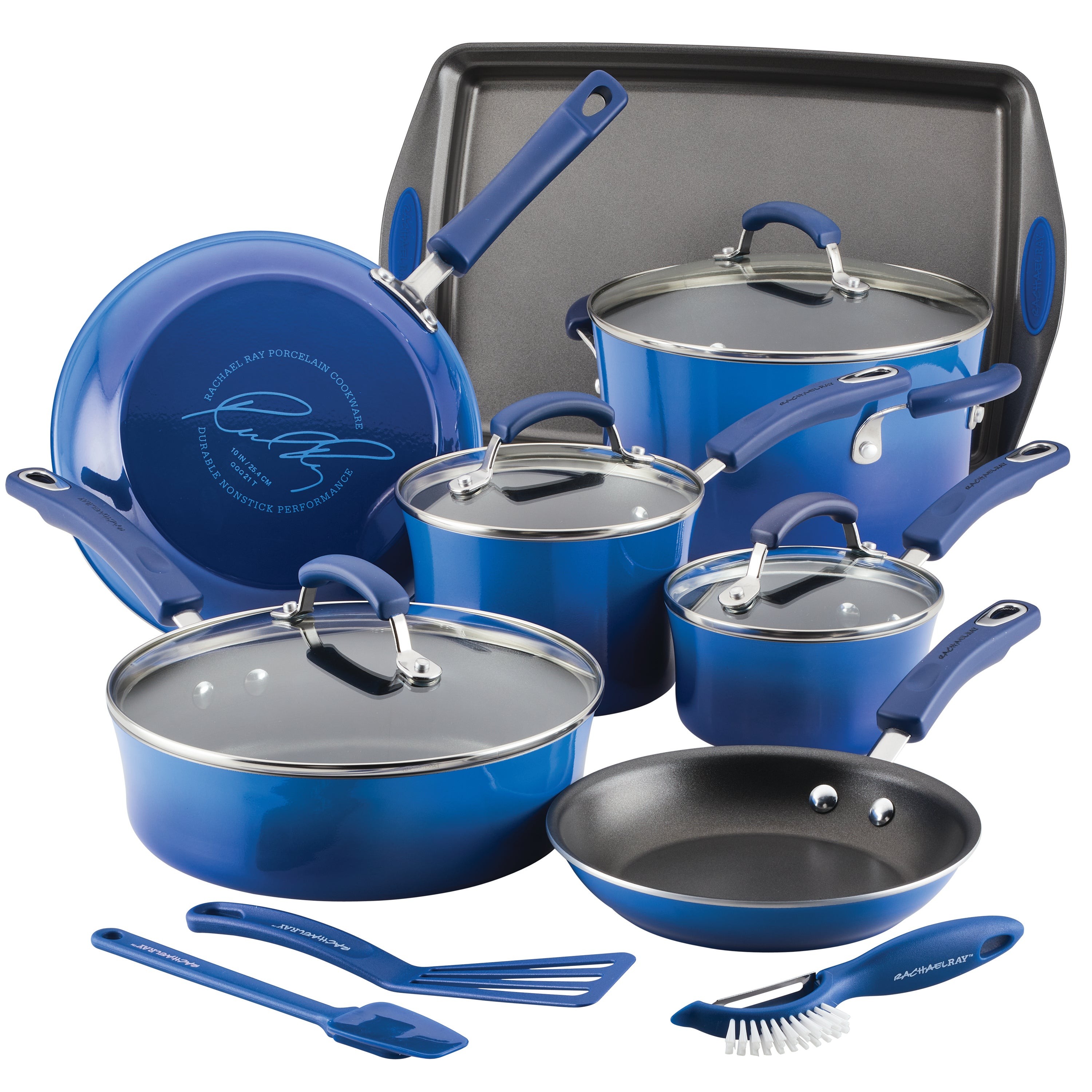 14pc Classic Brights Nonstick Cookware Set Blue