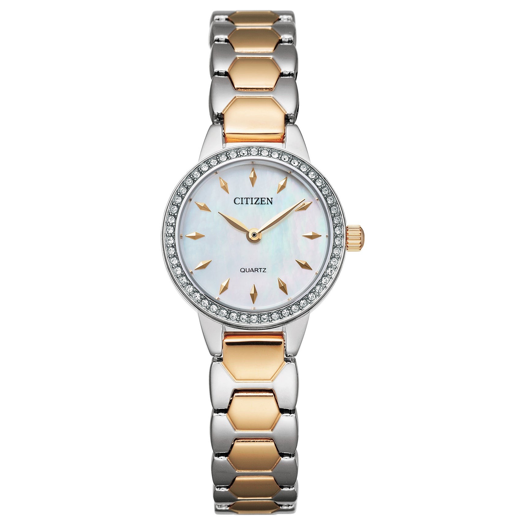 Ladies Quartz Two-Tone Crystal Watch Mother-of-Pearl Dial