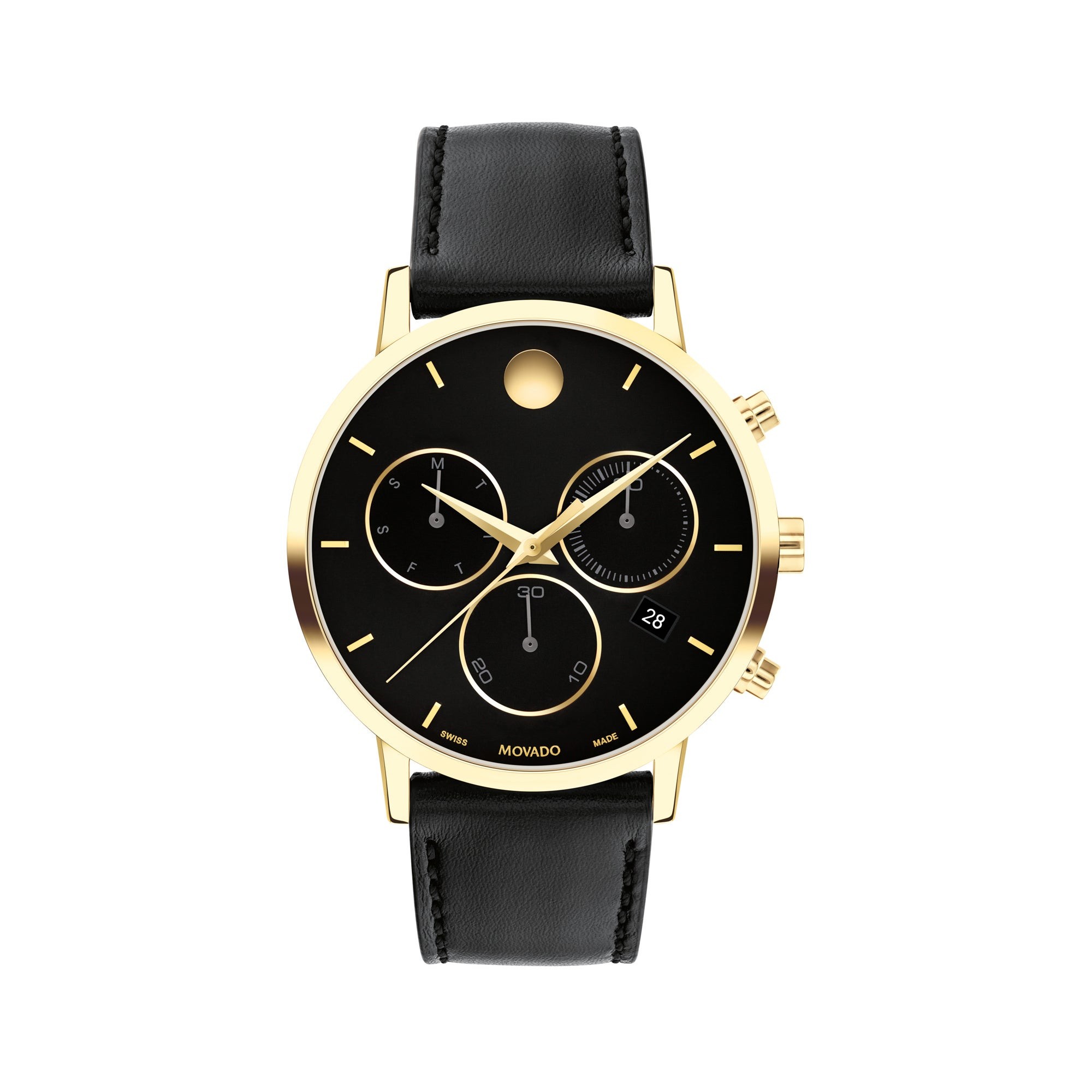 Men's Museum Classic Chronograph Gold & Black Leather Strap Watch, Black Dial