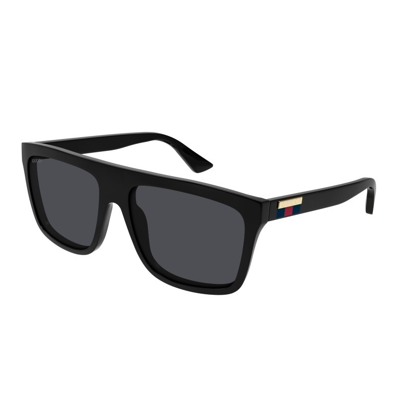 Men's Shiny Black Rectangular Sunglasses