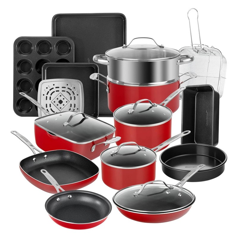 20 Pieces Non-Stict Cookware and Bakeware Set - (Red)