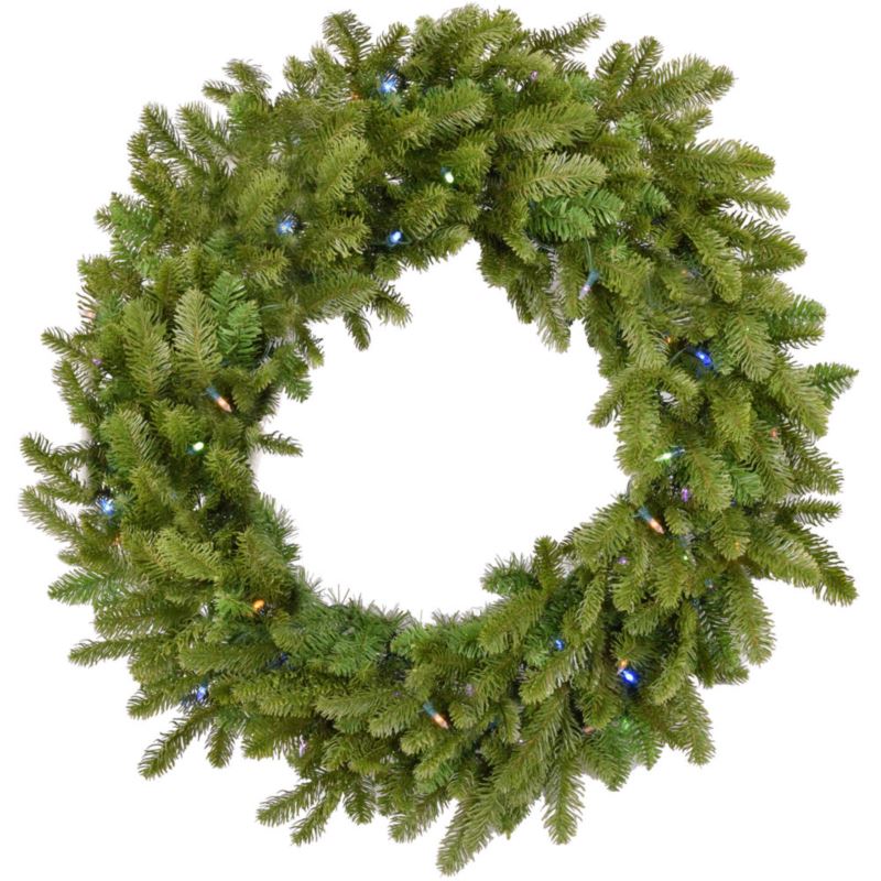 36-In. Greenland Artificial Holiday Wreath with Multi-Colored Battery-Operated LED String Lights for