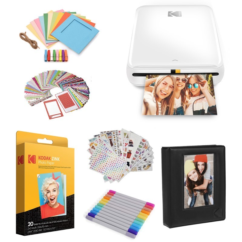 Step Mobile Instant Photo Printer 2x3" (White) & Photo Paper Starter Bundle for iOS & Android