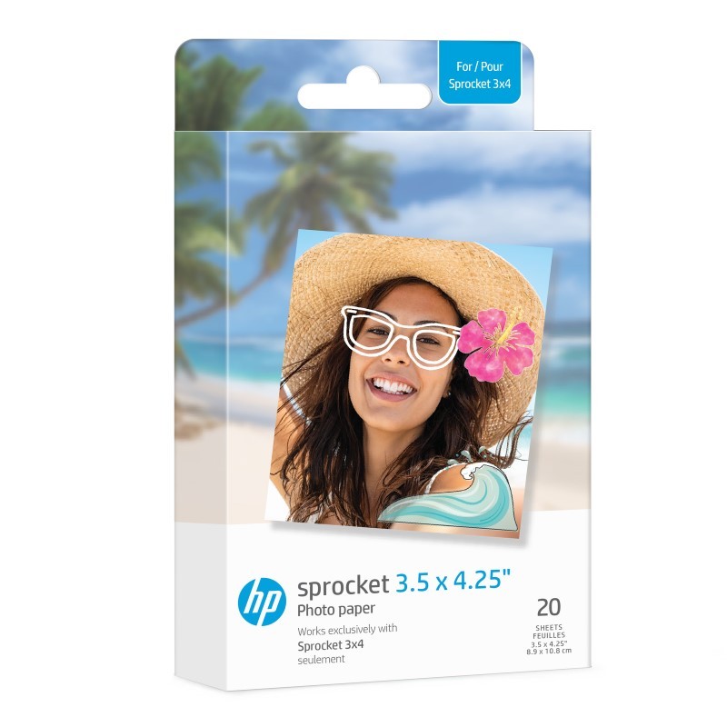 Sprocket 3.5x4.25” Zink Sticky-backed Photo Paper (20 Pack) for the HP Sprocket 3x4 Photo Printer