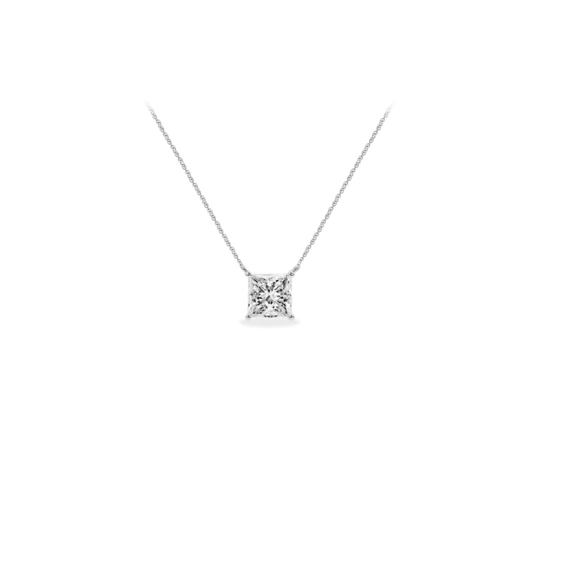 Princess Solitaire Necklace in 10K White Gold