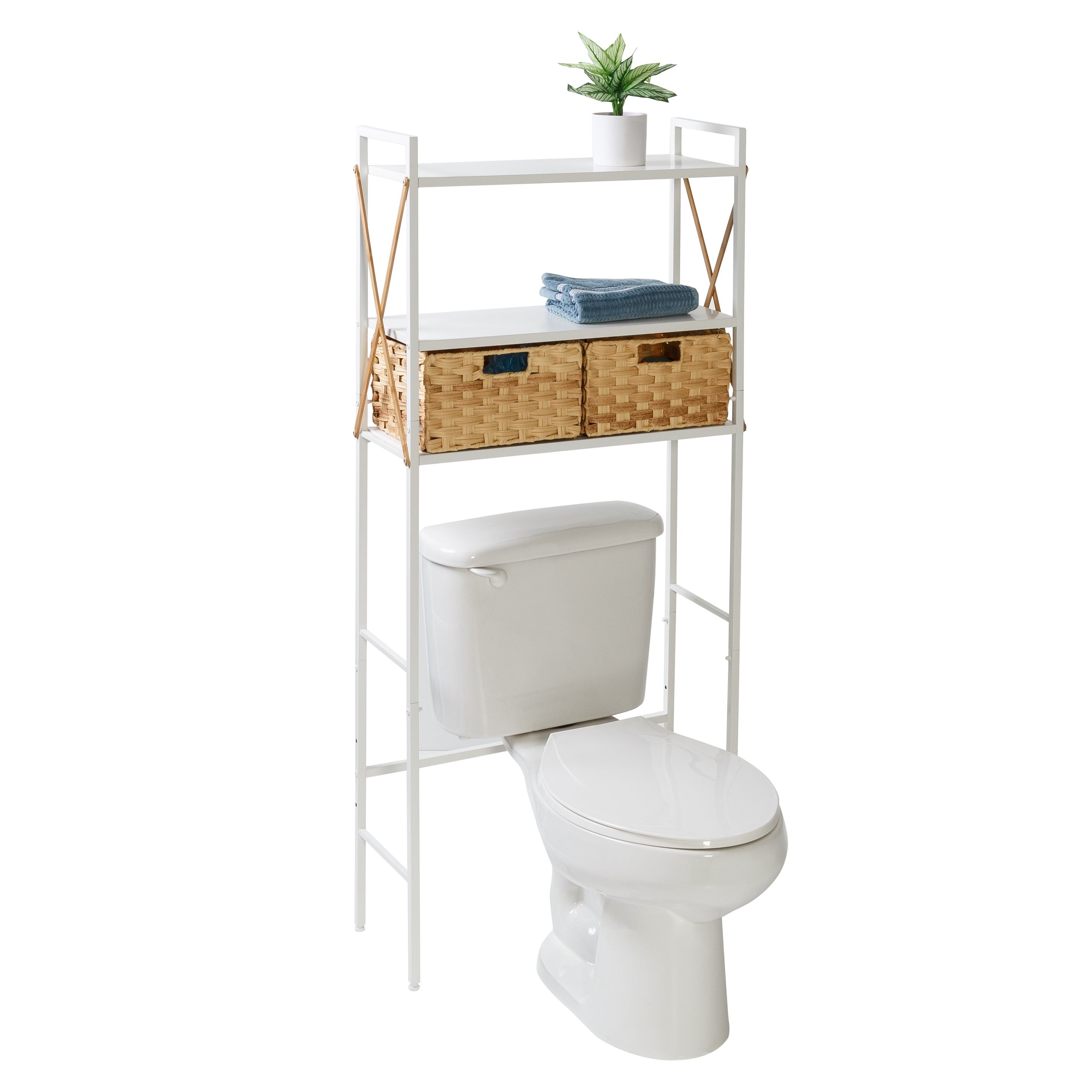 Over-the-Toilet Space Saver Shelf System w/ 2 Baskets White