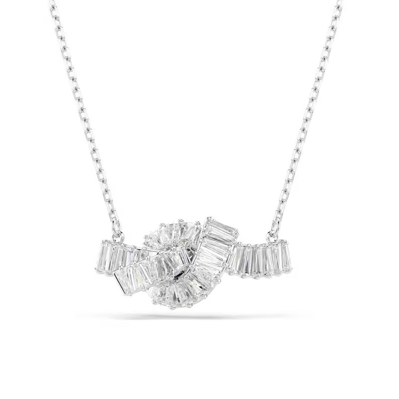 Matrix pendant, Baguette cut, Knot, White, Rhodium plated