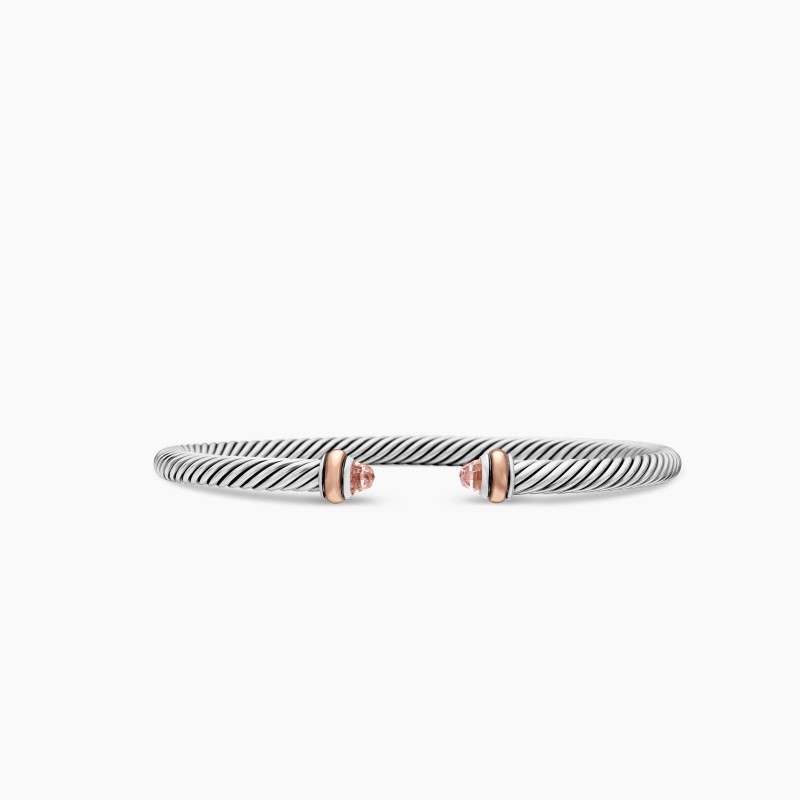 Cable Classic Bracelet -  4mm Sterling silver and 18K rose gold with Morganite Size medium