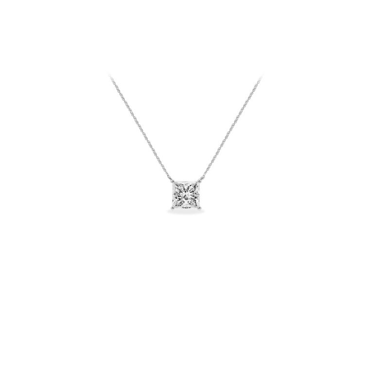 Princess Solitaire Necklace in 10K White Gold